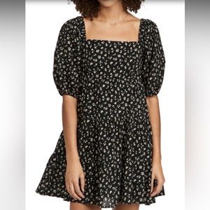 WAYF PUFF-SLEEVE BABYDOLL DRESS IN BLACK- YELLOW FLORAL DITSY sz XL